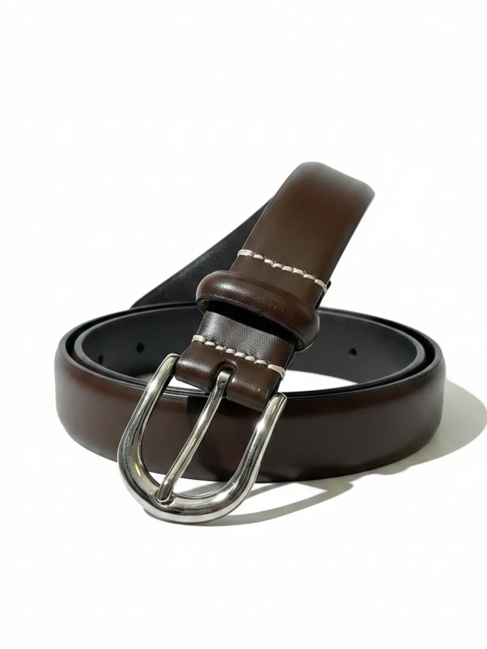 Crew Brown Genuine Italian Leather Belt Silver Buckle Men's Sz 34 Unisex